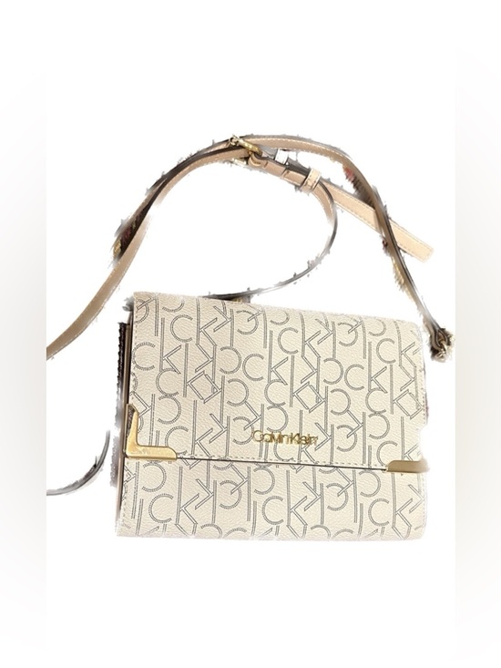 Calvin Klein Handbags - Calvin Klein Cream Monogram Crossbody Bag with Gold Accents